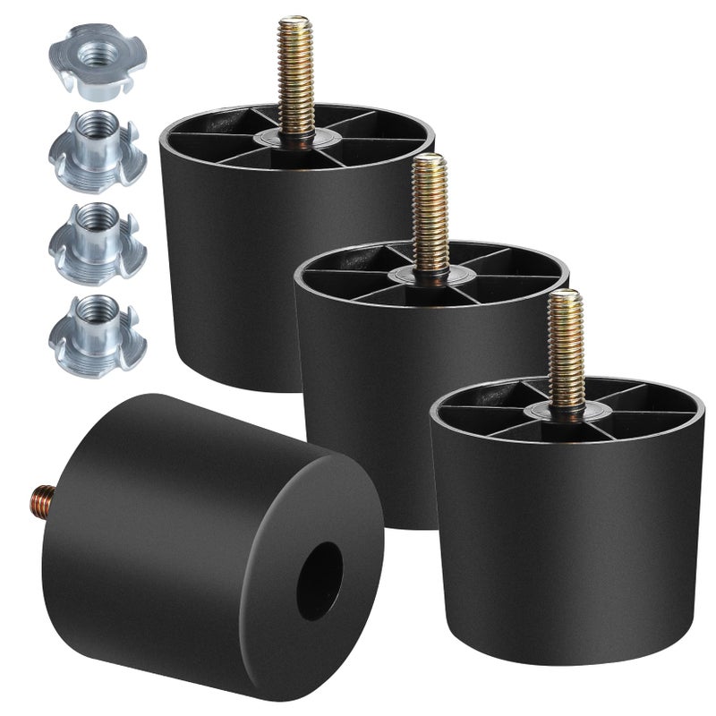 Manesi 1-1/2 inch Plastic Furniture Legs, Round Tapered Table Legs Black Sofa Legs Replacement Legs with M8 Hanger Bolts for Couch Table Sofa, Pack of 4 - Image 1